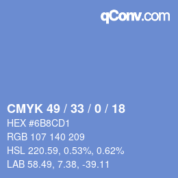 Color code: CMYK 49 / 33 / 0 / 18 | qconv.com