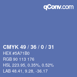 颜色代码: CMYK 49 / 36 / 0 / 31 | qconv.com