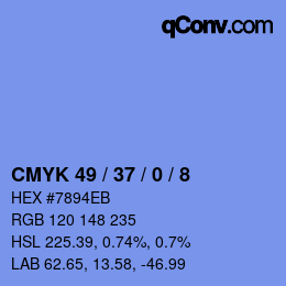 カラーコード: CMYK 49 / 37 / 0 / 8 | qconv.com