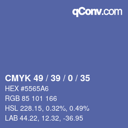 カラーコード: CMYK 49 / 39 / 0 / 35 | qconv.com