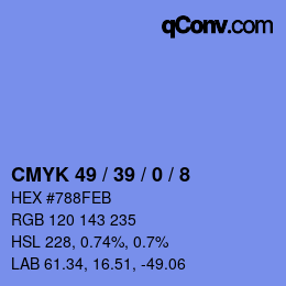 Color code: CMYK 49 / 39 / 0 / 8 | qconv.com