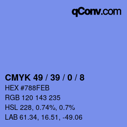 カラーコード: CMYK 49 / 39 / 0 / 8 | qconv.com