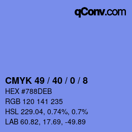 カラーコード: CMYK 49 / 40 / 0 / 8 | qconv.com