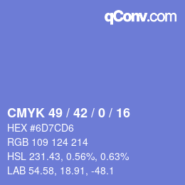 Farbcode: CMYK 49 / 42 / 0 / 16 | qconv.com