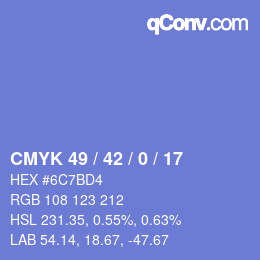Farbcode: CMYK 49 / 42 / 0 / 17 | qconv.com