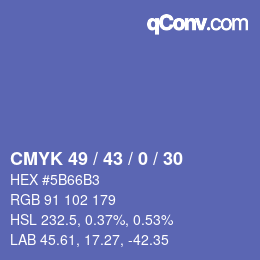 Farbcode: CMYK 49 / 43 / 0 / 30 | qconv.com