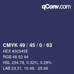 Color code: CMYK 49 / 45 / 0 / 63 | qconv.com