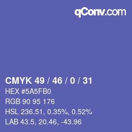 Farbcode: CMYK 49 / 46 / 0 / 31 | qconv.com