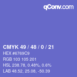 颜色代码: CMYK 49 / 48 / 0 / 21 | qconv.com