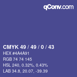 Farbcode: CMYK 49 / 49 / 0 / 43 | qconv.com