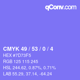 カラーコード: CMYK 49 / 53 / 0 / 4 | qconv.com