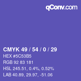 Farbcode: CMYK 49 / 54 / 0 / 29 | qconv.com