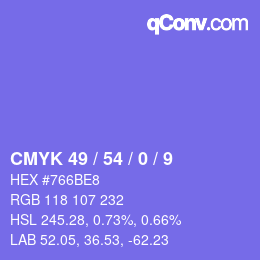 颜色代码: CMYK 49 / 54 / 0 / 9 | qconv.com
