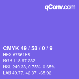 颜色代码: CMYK 49 / 58 / 0 / 9 | qconv.com