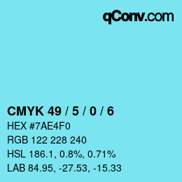 カラーコード: CMYK 49 / 5 / 0 / 6 | qconv.com
