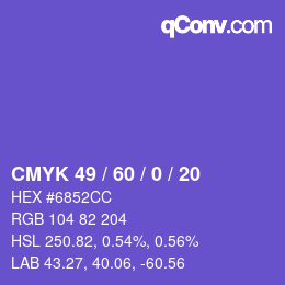 颜色代码: CMYK 49 / 60 / 0 / 20 | qconv.com