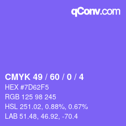 Color code: CMYK 49 / 60 / 0 / 4 | qconv.com