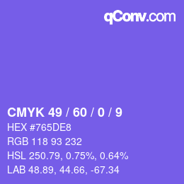 カラーコード: CMYK 49 / 60 / 0 / 9 | qconv.com