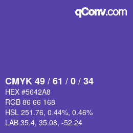 Color code: CMYK 49 / 61 / 0 / 34 | qconv.com