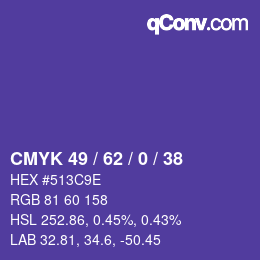 Código de color: CMYK 49 / 62 / 0 / 38 | qconv.com