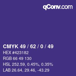 Color code: CMYK 49 / 62 / 0 / 49 | qconv.com