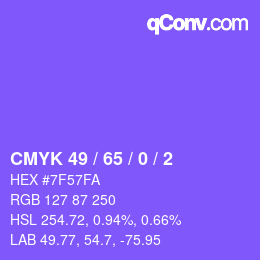 カラーコード: CMYK 49 / 65 / 0 / 2 | qconv.com