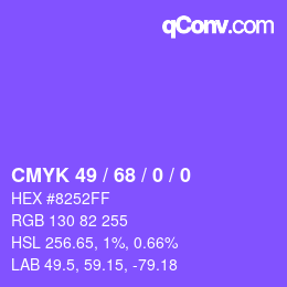 カラーコード: CMYK 49 / 68 / 0 / 0 | qconv.com