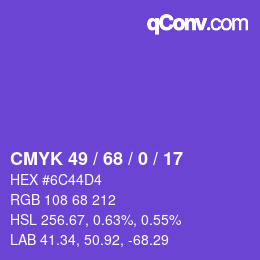 Farbcode: CMYK 49 / 68 / 0 / 17 | qconv.com