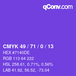 カラーコード: CMYK 49 / 71 / 0 / 13 | qconv.com