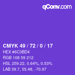 颜色代码: CMYK 49 / 72 / 0 / 17 | qconv.com