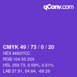 カラーコード: CMYK 49 / 73 / 0 / 20 | qconv.com