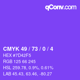 Color code: CMYK 49 / 73 / 0 / 4 | qconv.com