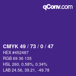 Color code: CMYK 49 / 73 / 0 / 47 | qconv.com