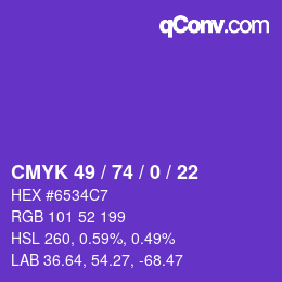 颜色代码: CMYK 49 / 74 / 0 / 22 | qconv.com