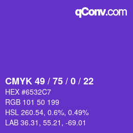 カラーコード: CMYK 49 / 75 / 0 / 22 | qconv.com
