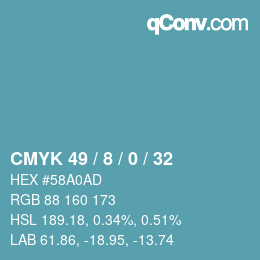 Code couleur: CMYK 49 / 8 / 0 / 32 | qconv.com