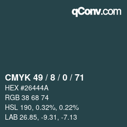 カラーコード: CMYK 49 / 8 / 0 / 71 | qconv.com