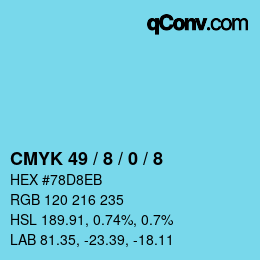 カラーコード: CMYK 49 / 8 / 0 / 8 | qconv.com