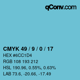 Color code: CMYK 49 / 9 / 0 / 17 | qconv.com