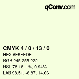 颜色代码: CMYK 4 / 0 / 13 / 0 | qconv.com