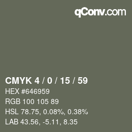Farbcode: CMYK 4 / 0 / 15 / 59 | qconv.com
