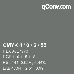 カラーコード: CMYK 4 / 0 / 2 / 55 | qconv.com