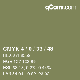 Farbcode: CMYK 4 / 0 / 33 / 48 | qconv.com