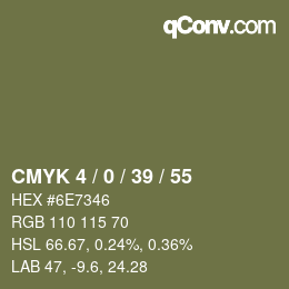 Farbcode: CMYK 4 / 0 / 39 / 55 | qconv.com