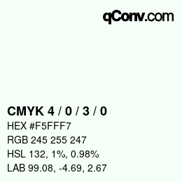 カラーコード: CMYK 4 / 0 / 3 / 0 | qconv.com