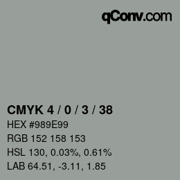 カラーコード: CMYK 4 / 0 / 3 / 38 | qconv.com