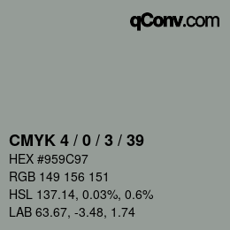 カラーコード: CMYK 4 / 0 / 3 / 39 | qconv.com
