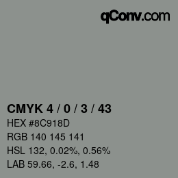 Farbcode: CMYK 4 / 0 / 3 / 43 | qconv.com