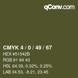 Farbcode: CMYK 4 / 0 / 49 / 67 | qconv.com