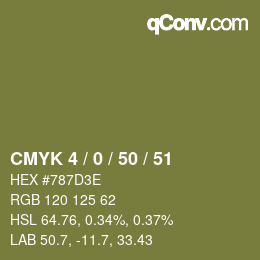 Farbcode: CMYK 4 / 0 / 50 / 51 | qconv.com
